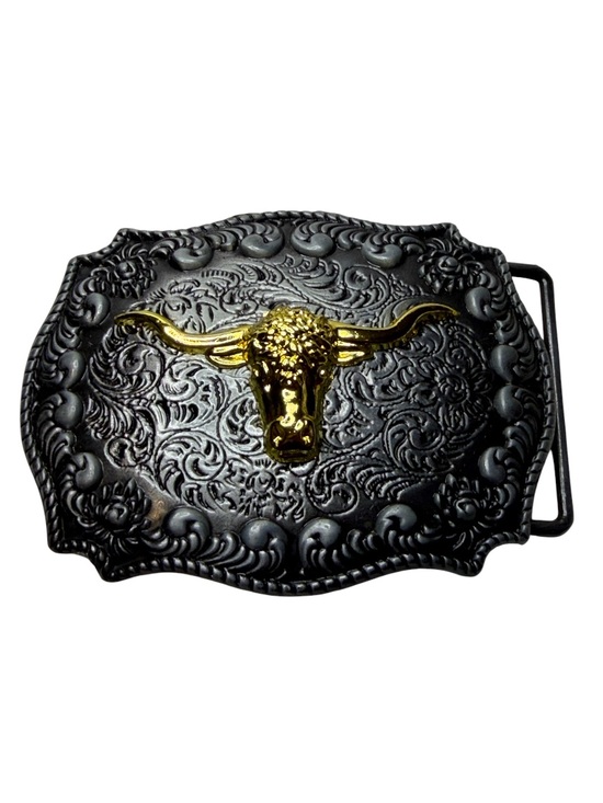 Other - Western Men's Black Belt Buckle with Gold Longhorn Accent